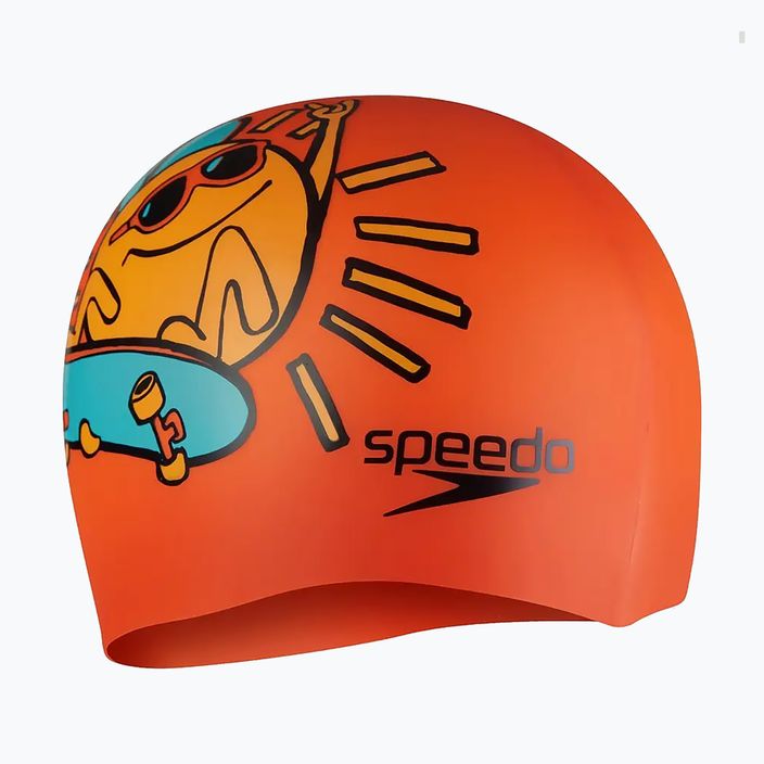"Speedo Junior" spausdinta silikoninė oranžinė/geltona vaikiška plaukimo kepuraitė 3