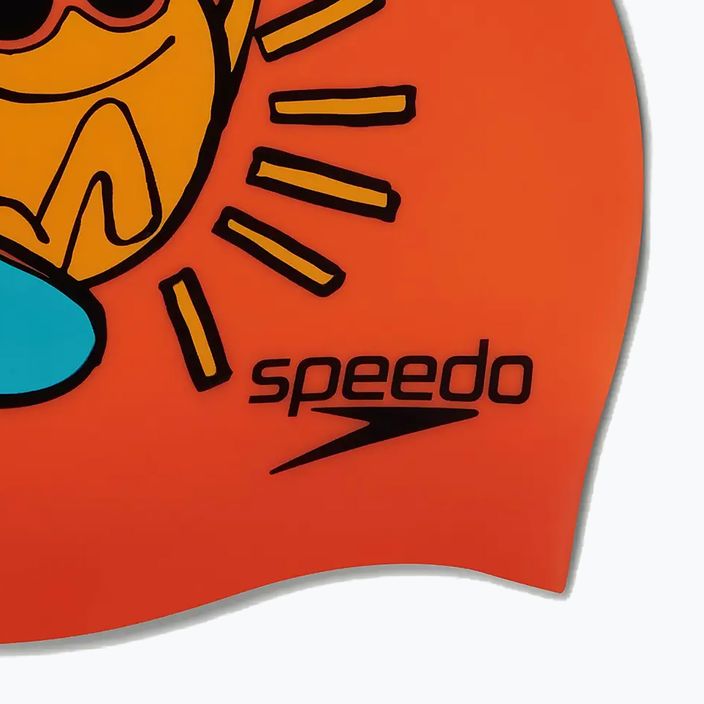 "Speedo Junior" spausdinta silikoninė oranžinė/geltona vaikiška plaukimo kepuraitė 4