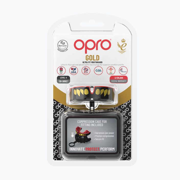 "Opro Gold GEN5" žandikaulių apsauga juoda/raudona/auksinė 2