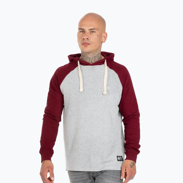 Vyriški Pitbull West Coast džemperiai su gobtuvu ir mažu logotipu pilkos/burundy spalvos