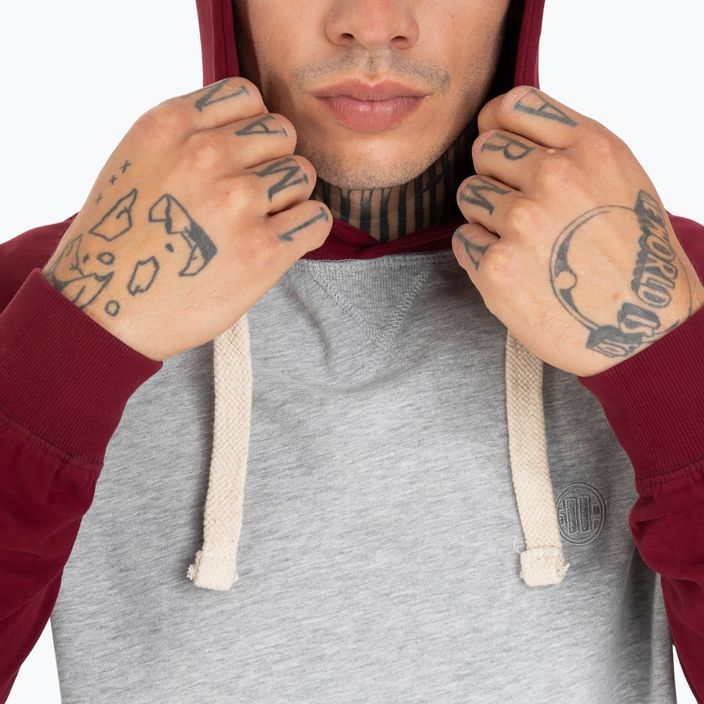 Vyriški Pitbull West Coast džemperiai su gobtuvu ir mažu logotipu pilkos/burundy spalvos 6