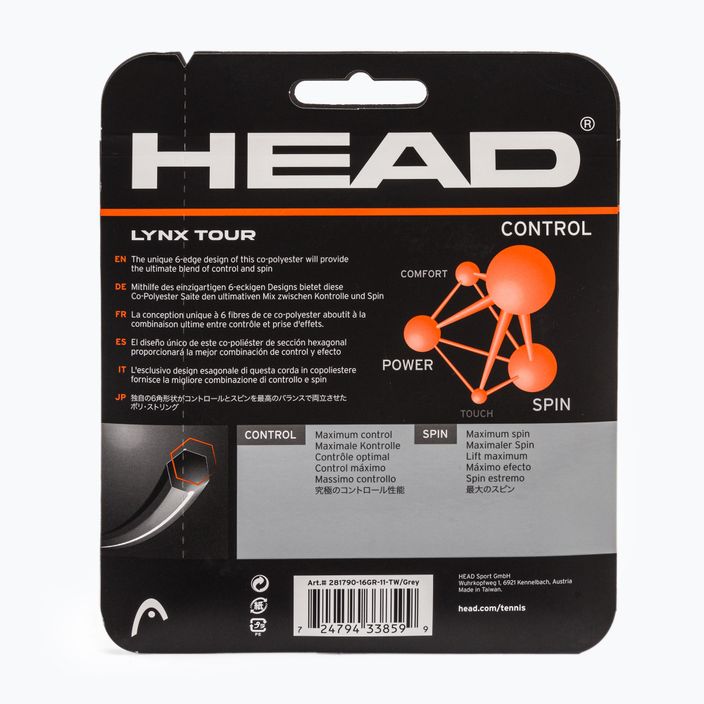 HEAD Lynx Tour teniso stygos 12 m pilkos spalvos 281790 2