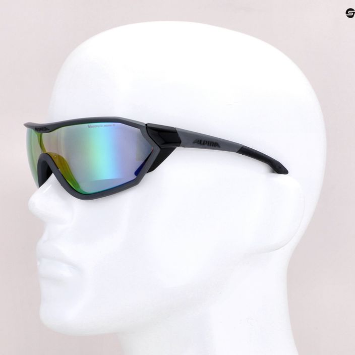 Alpina S-Way VM coal matinės juodos spalvos / vaivorykštinio veidrodžio dviratininkų akiniai 7
