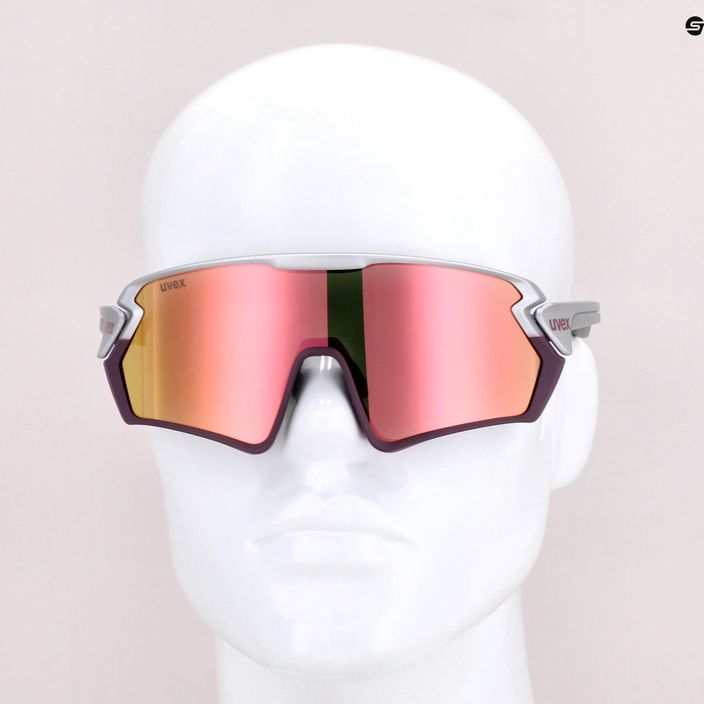 UVEX Sportstyle 231 sidabriniai slyvų matiniai/veidrodiniai raudoni dviratininkų akiniai S5320655316 12