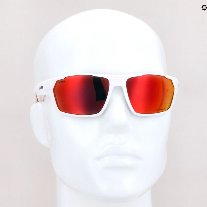 Dviratininko akiniai UVEX Sportstyle 233 P balti matiniai/poliarinio matymo veidrodiniai raudoni 53/2/097/8830 11