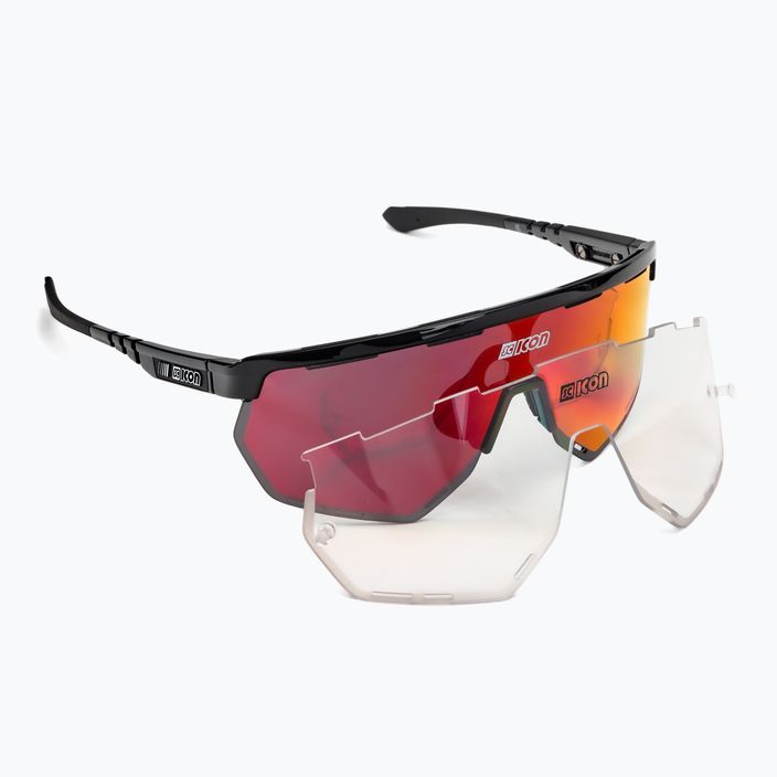 SCICON Aerowing juodi blizgūs/scnpp daugiaveidžiai raudoni dviratininkų akiniai EY26060201
