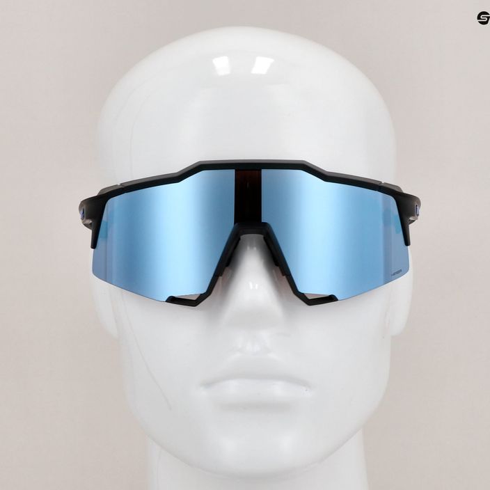 100% Speedcraft matiniai juodi/per mėlyni daugiasluoksniai veidrodiniai dviračių akiniai 11