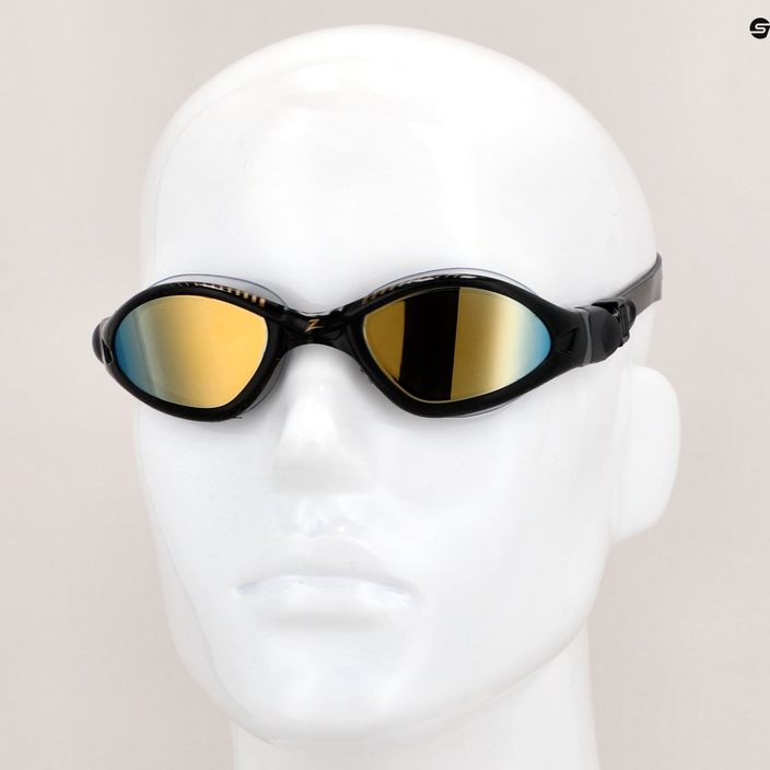 Zoggs Tiger LSR+ Titanium juodi/pilki/veidrodiniai auksiniai plaukimo akiniai 461092 9