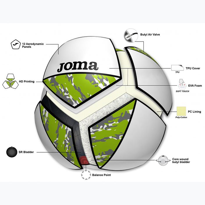 "Joma Challenge II" baltos/žalios spalvos 3 dydžio futbolo kamuolys 5