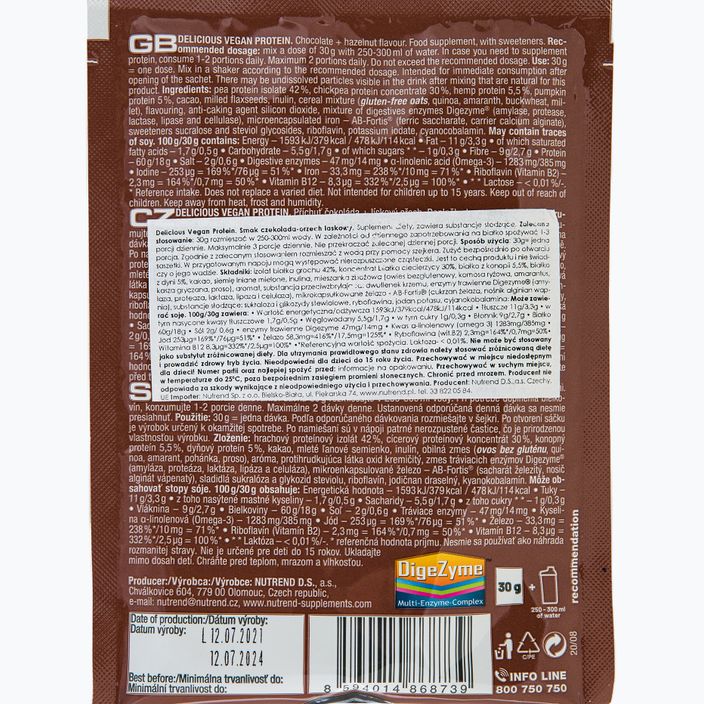 Nutrend skanus veganiškas baltymų kokteilis 5x30g šokolado ir lazdyno riešutų VS-105-150-ČLO 2