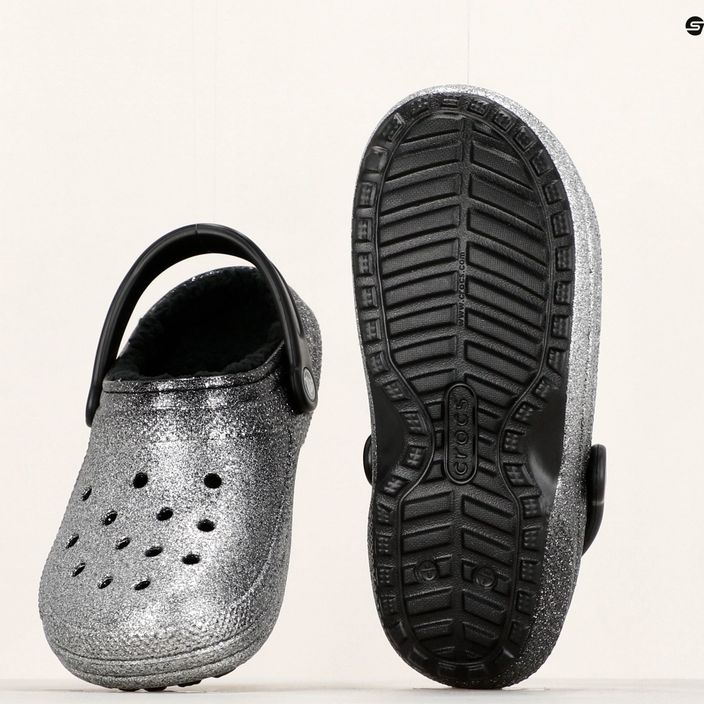 "Crocs Classic Glitter Lined Clog" juodos/ sidabrinės spalvos šlepetės 9