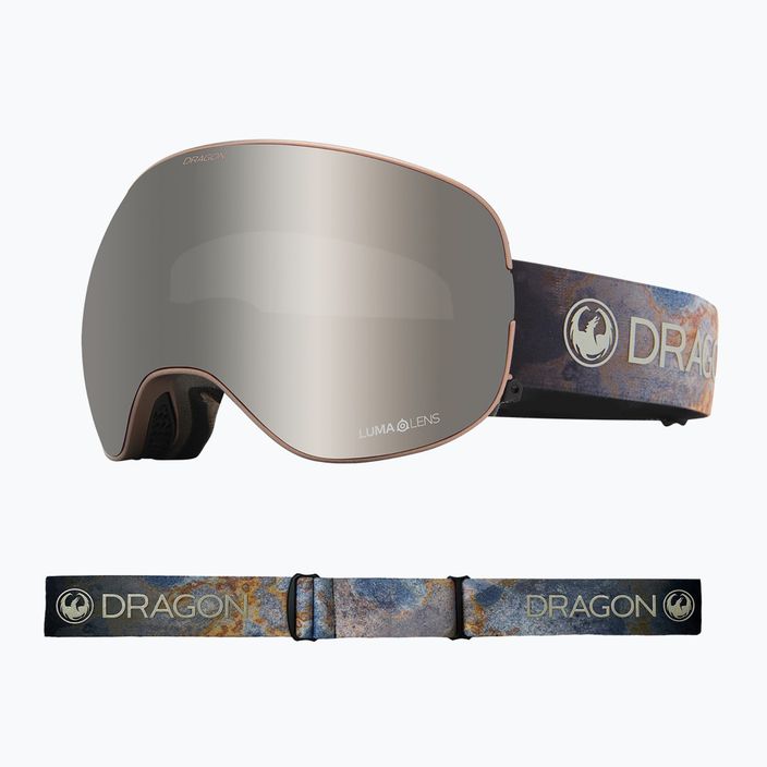 DRAGON X2 šiferio/luminescenciniai sidabro jonų/gintaro spalvos slidinėjimo akiniai 40454-030 7