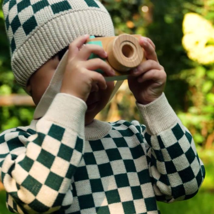 Vaikiška žieminė kepurė KID STORY Merino green chessboard 8