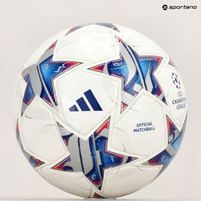 Futbolo kamuolys adidas UCL PRO 23/24 white/silver metallic/bright cyan/royal blue dydis 5 6
