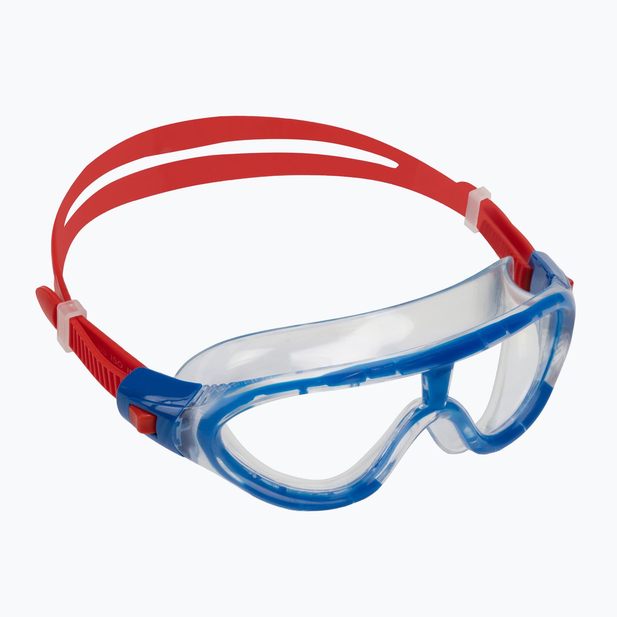 Speedo Rift Junior lavos raudonos/gražios mėlynos/skaidrios spalvos vaikiška plaukimo kaukė 8-01213C811