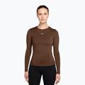 Moteriški treniruočių marškinėliai ilgomis rankovėmis Nike One Fitted cacao wow/white