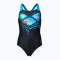 Vaikiškas vientisas maudymosi kostiumėlis arena Multi Pixels New Swim Pro Back juodas/turkio spalvos