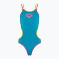 Moteriškas vientisas maudymosi kostiumėlis arena One Double Cross Back One Piece turquoise/fluo pink/soft green