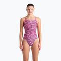 Moteriškas vientisas plaukimo kostiumas arena Pink Dahlia Lace Back shocking pink/multi