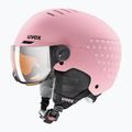 Vaikiškas slidinėjimo šalmas UVEX Rocket Visor Jr pink confetti matt/mirror silver/lasergold lite
