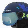 Vaikiškas slidinėjimo šalmas UVEX Rocket Visor Jr blue puzzle matt/mirror blue/smoke 8