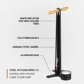 Dviračio pompa Lezyne Steel HV Floor Drive 3.5 100psi flat black 3