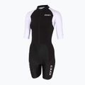 Moteriškas triatlono kombinezonas ZONE3 Lava Long Distance Full Zip SS Aero Suit black/white/green