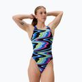 Moteriškas vientisas maudymosi kostiumėlis Speedo FL Printed Leaderback ripple melody/lagoon blue
