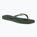 Moteriškos šlepetės per pirštą Havaianas Square Logo Metallic green olive