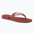 Moteriškos šlepetės per pirštą Havaianas Square Logo Metallic mahogany