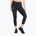 Moteriškos treniruočių kelnės 2XU Motion Mid-Rise Compression 7/8 juodos spalvos su taškuotu atspindinčiu logotipu