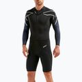 Vyriškas 2XU Swimrun 1 triatlono hidrokostiumas juodas/mėlynas su banglenčių raštu 6