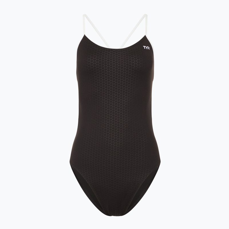 Moteriškas vientisas plaukimo kostiumas TYR Hexa Cutoutfit black/white