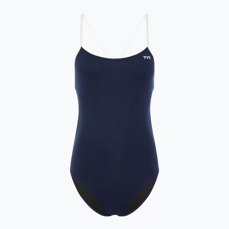 Moteriškas vientisas plaukimo kostiumas TYR Hexa Cutoutfit navy/white