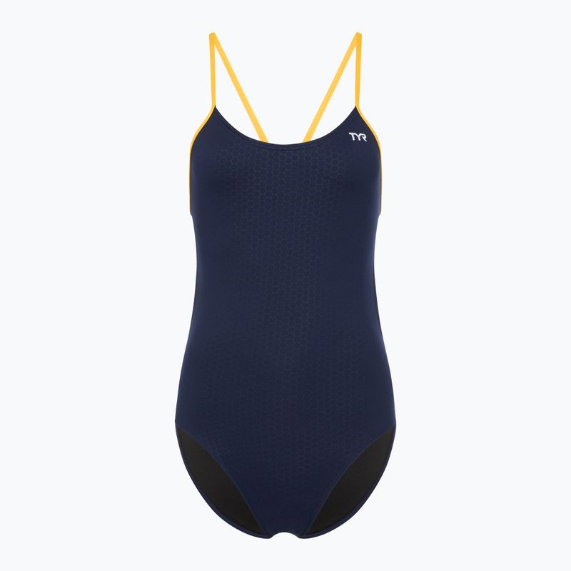 Moteriškas vientisas plaukimo kostiumas TYR Hexa Cutoutfit navy/gold