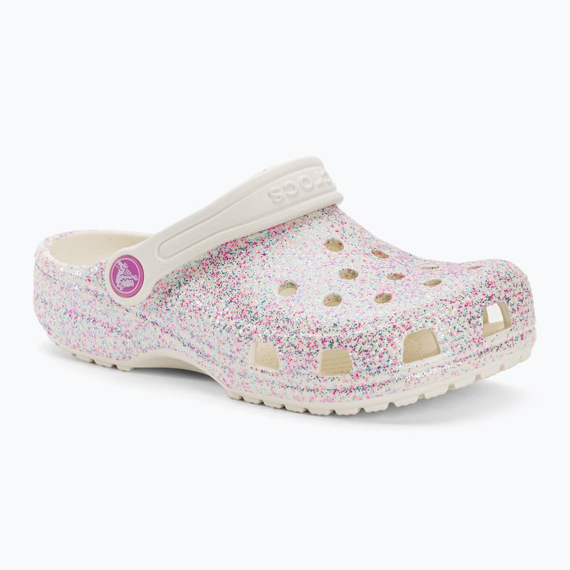 Crocs Classic Glitter Clog vaikiškos šlepetės bianco sporco