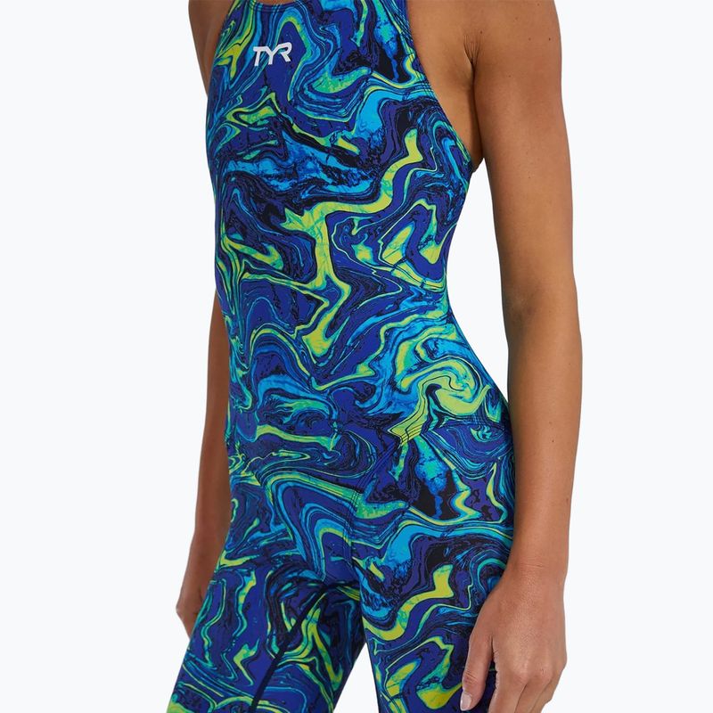 Moteriškas vientisas maudymosi kostiumėlis TYR Thresher Open Back Hyperblitz blue/green 7