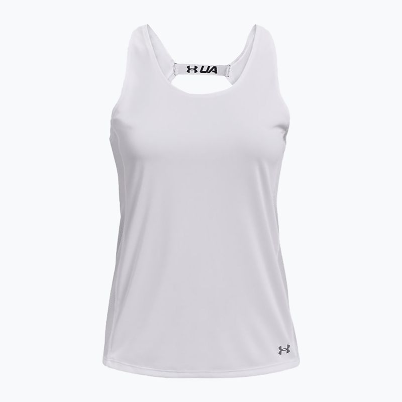 Under Armour Fly By baltas moteriškas bėgimo marškinėlis 1361394-100