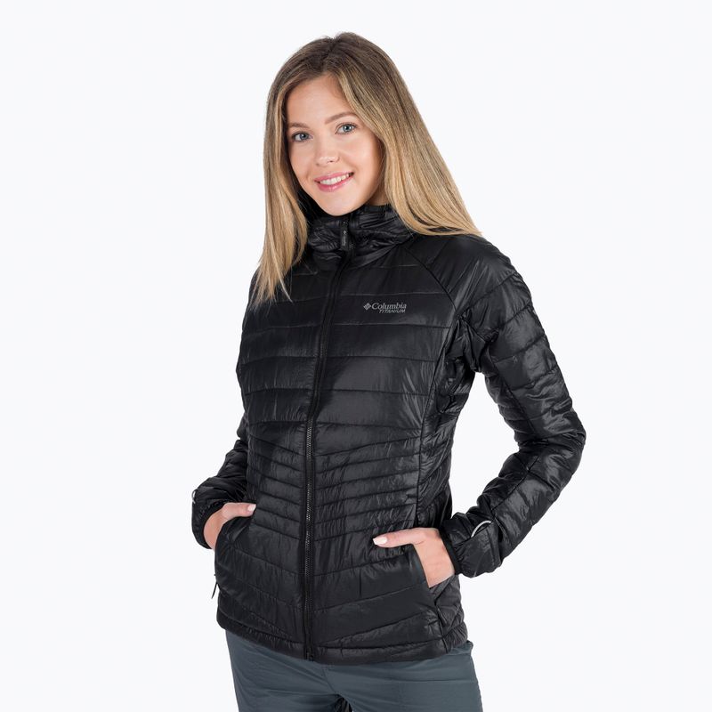 Columbia Platinum Peak moteriška pūkinė striukė su gobtuvu black 2008341