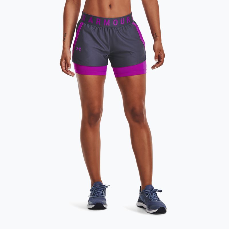 Under Armour Play Up moteriški 2-in-1 treniruočių šortai tamsiai mėlyna ir violetinė 1351981
