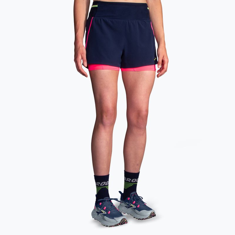 Moteriški bėgimo šortai Brooks High Point 3" 2IN1 2.0 navy/neo pink