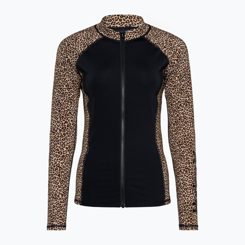 Moteriški plaukimo marškinėliai ilgomis rankovėmis Hurley Leopard Zip Front brown sugar