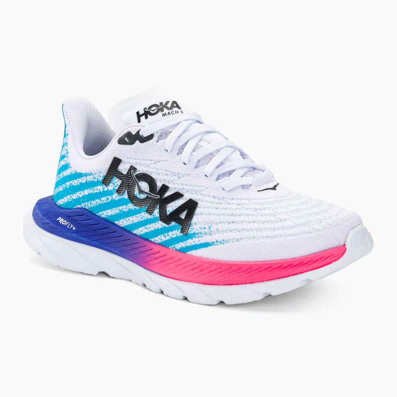 Moteriški bėgimo bateliai HOKA Mach 5 white/scuba blue