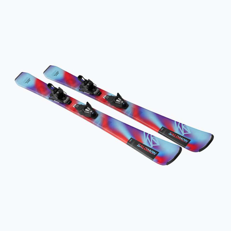 Vaikiškos kalnų slidės Salomon QST Jr S +  apkaustai C5 GW pastel neon blue 3/poppy red/black 3