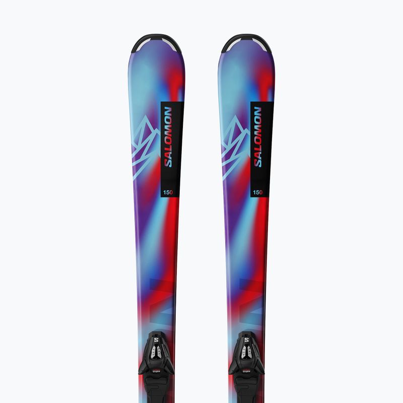 Vaikiškos kalnų slidės Salomon QST Jr S +  apkaustai C5 GW pastel neon blue 3/poppy red/black 4