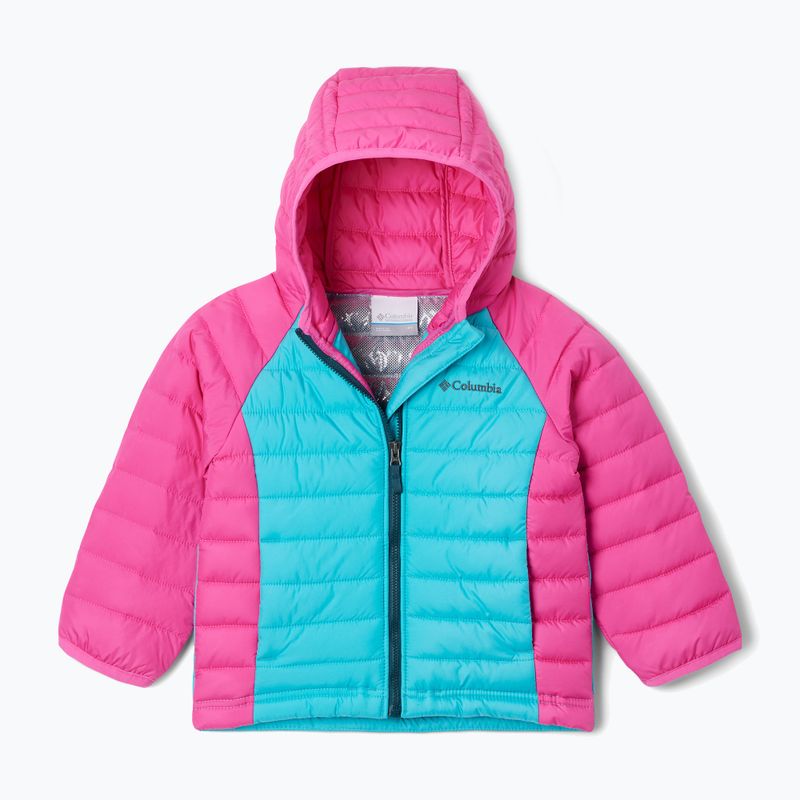 Columbia Powder Lite pūkinė striukė su gobtuvu vaikams geyser/pink ice 5