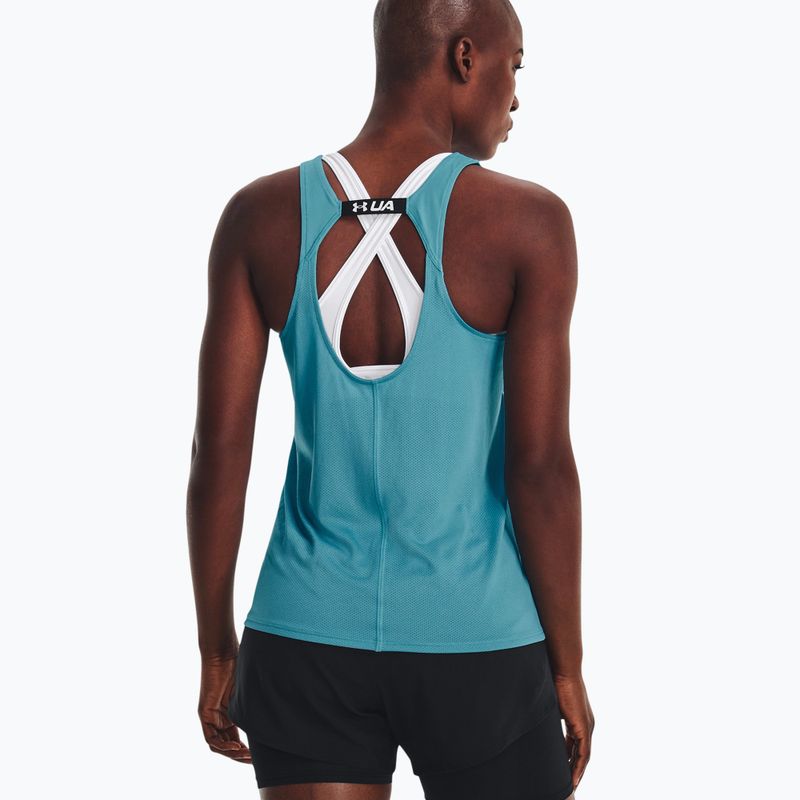 Under Armour Fly By mėlynas moteriškas bėgimo marškinėlis 1361394-433 4