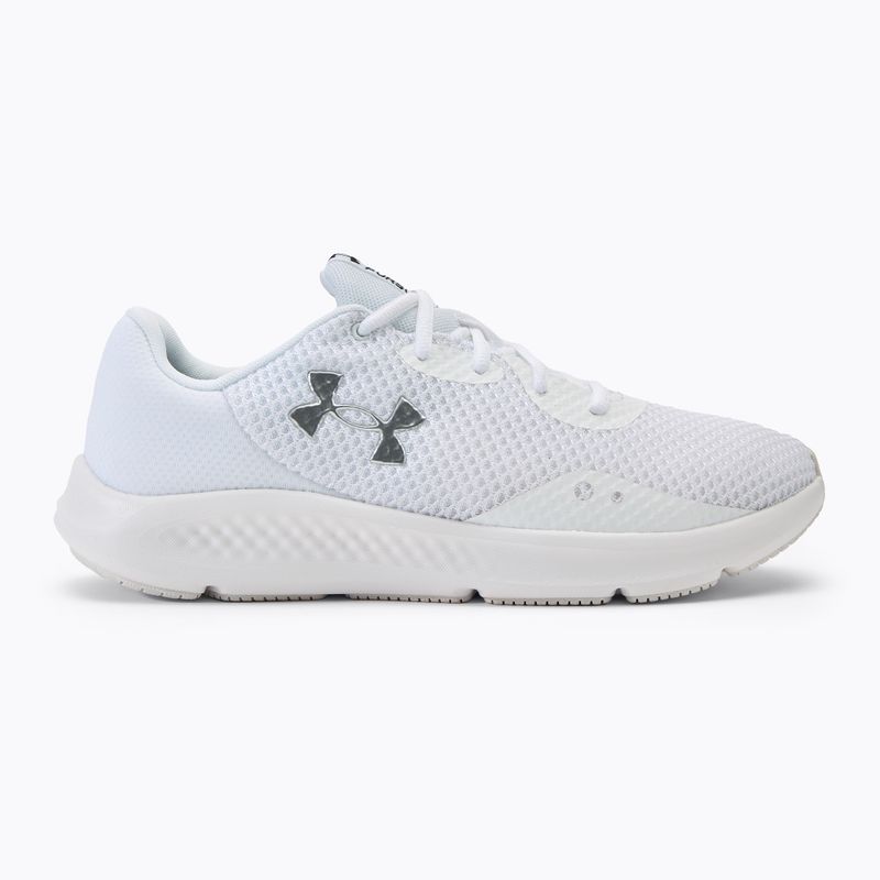 Under Armour Charged Pursuit 3 balti/balti/metaliniai sidabriniai vyriški bėgimo bateliai 2