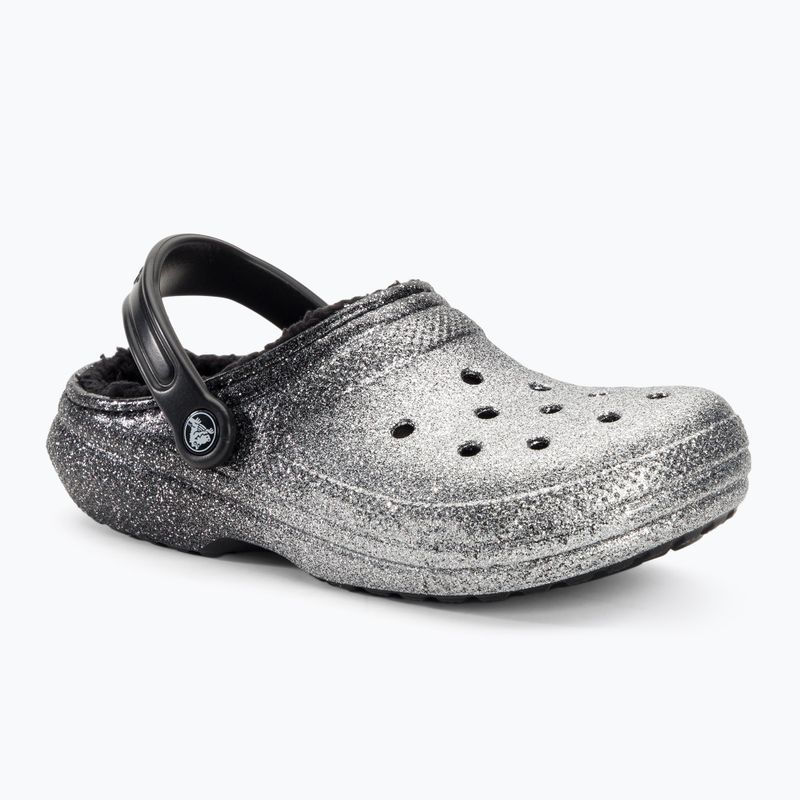 Crocs Classic Glitter Lined Clog juodos/ sidabrinės spalvos šlepetės 2