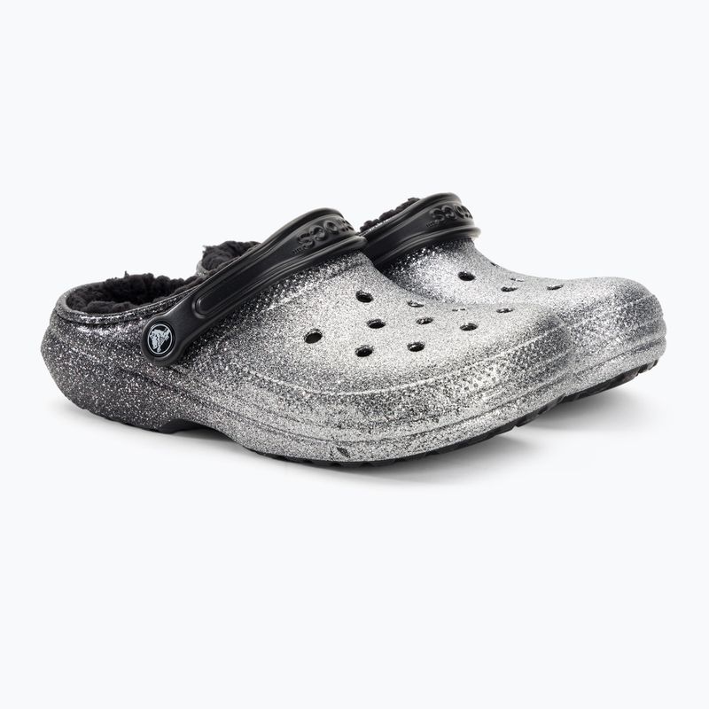 Crocs Classic Glitter Lined Clog juodos/ sidabrinės spalvos šlepetės 5